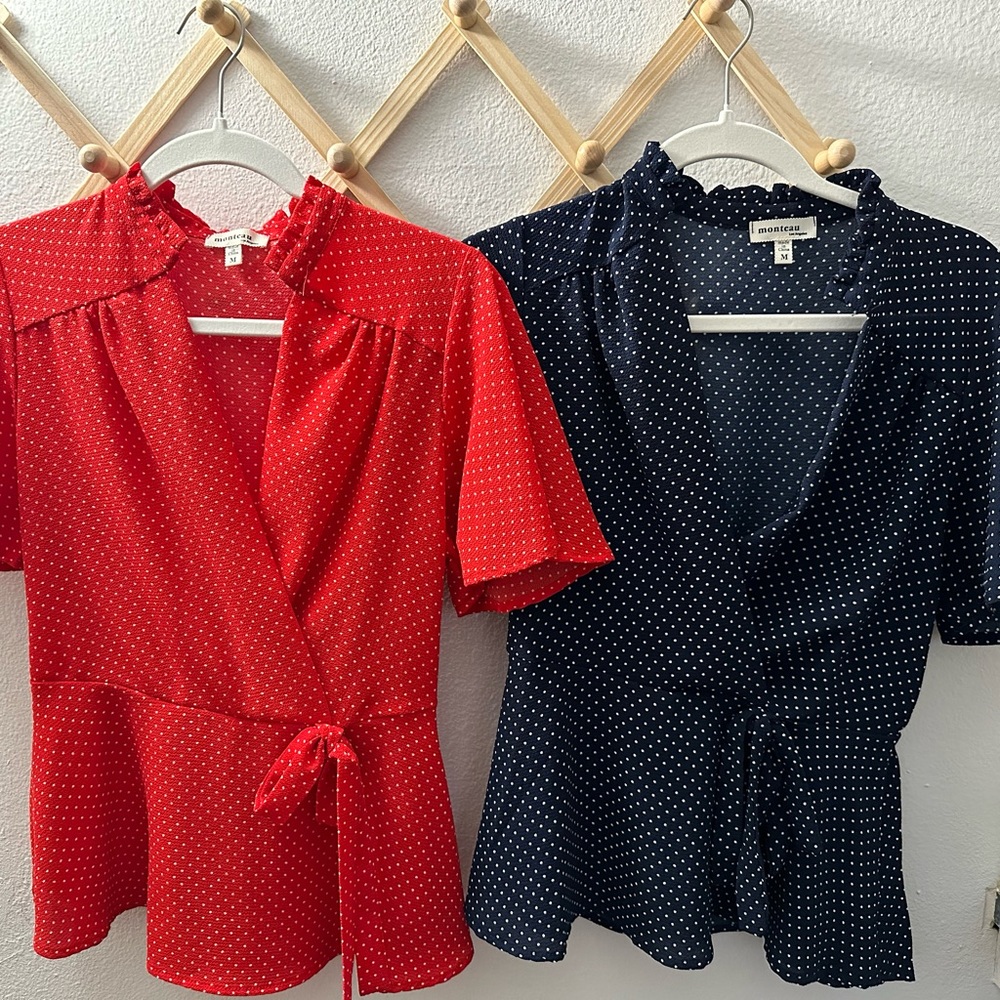 Red, White, & Blue polka dot shirts